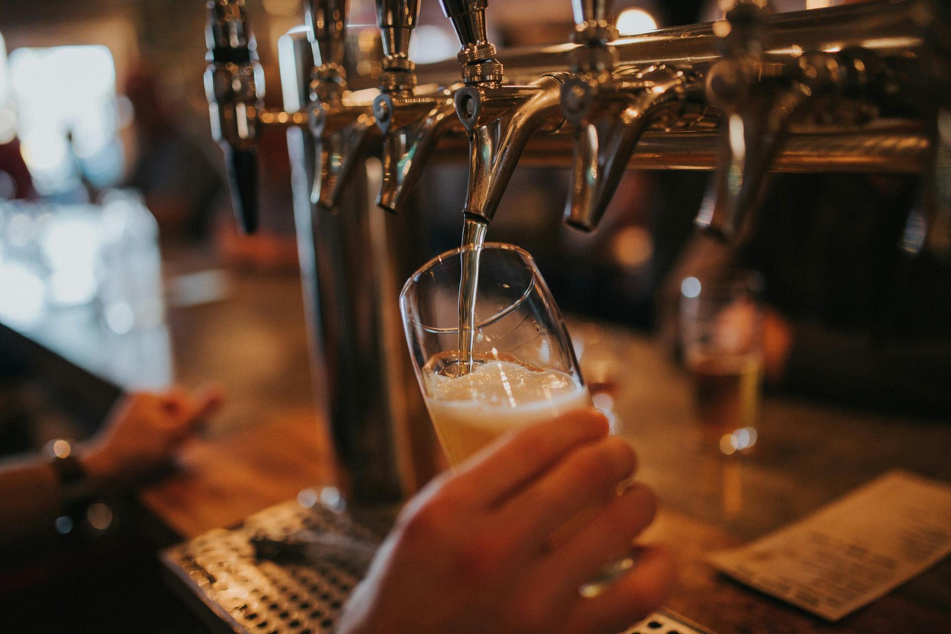beer being poured at french alps ski resort